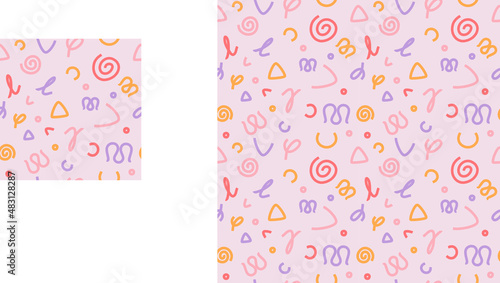Seamless pattern in pastel colors using simple shapes and lines. Wallpapers, textiles, background for the site