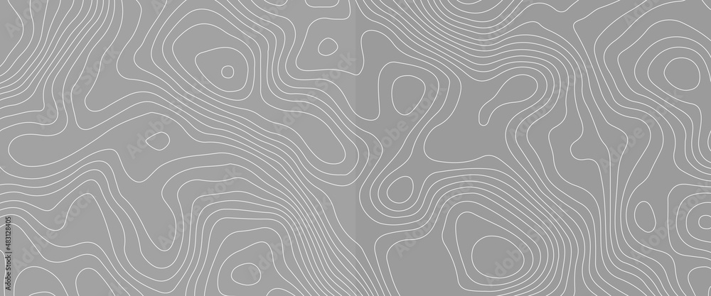 Naklejka premium Topographic background and texture, monochrome image. 3D waves. Cartography Background, Vector illustration of topographic line contour map, black-white design, Luxury black abstract line art.