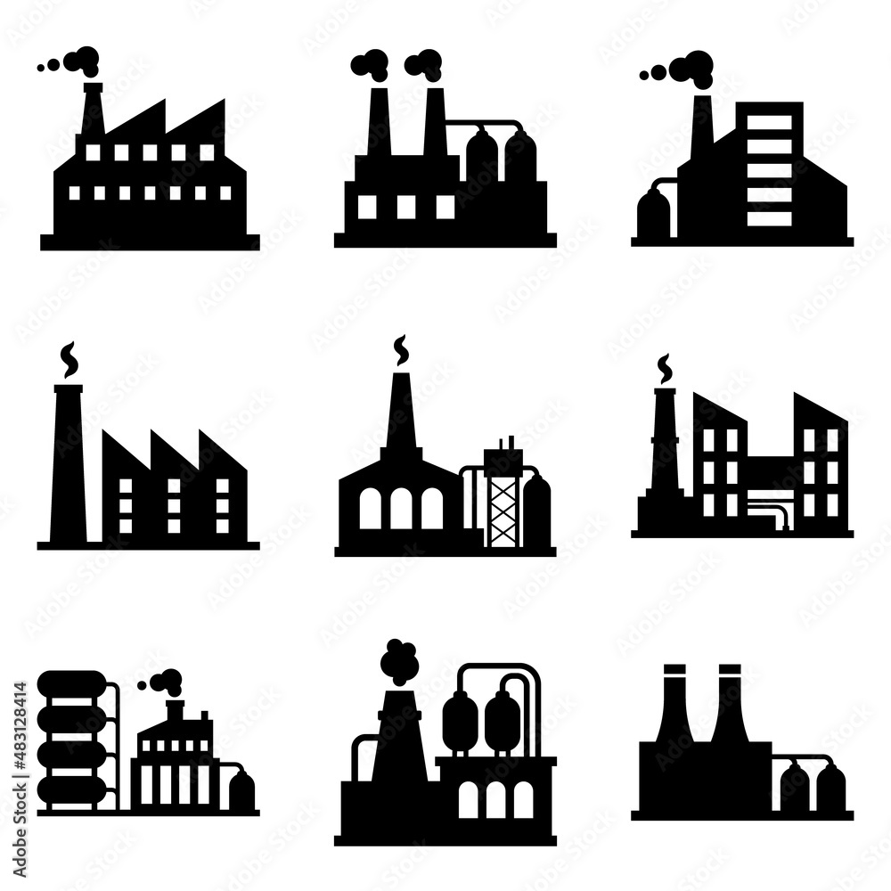 Fototapeta premium Factory Flat Icon Set Isolated On White Background