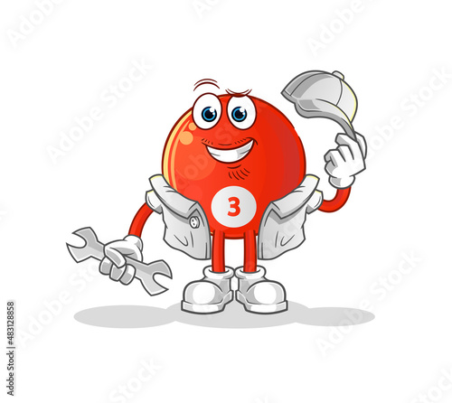 red billiard ball mechanic cartoon. cartoon mascot vector