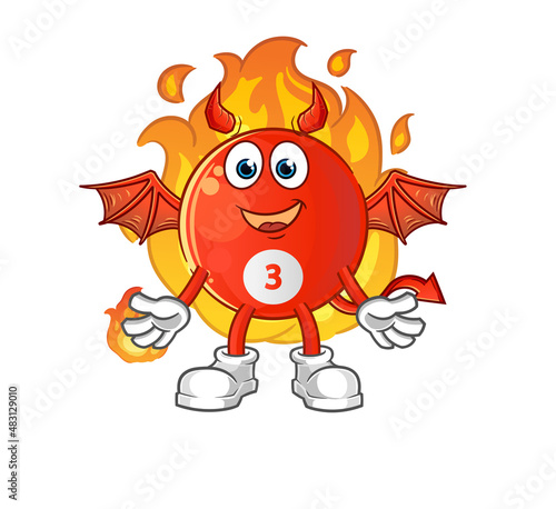 red billiard ball demon with wings character. cartoon mascot vector
