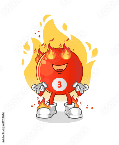 red billiard ball on fire mascot. cartoon vector