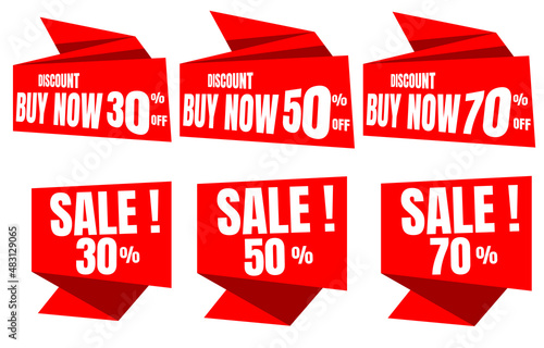 Set of collection sale banners, red discount labels and modern website special offers tag on white background, online sales promotion illustration vector.