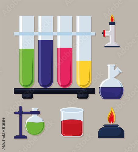 six chemistry lab icons