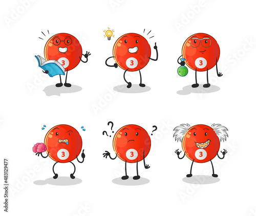 red billiard ball thinking group character. cartoon mascot vector