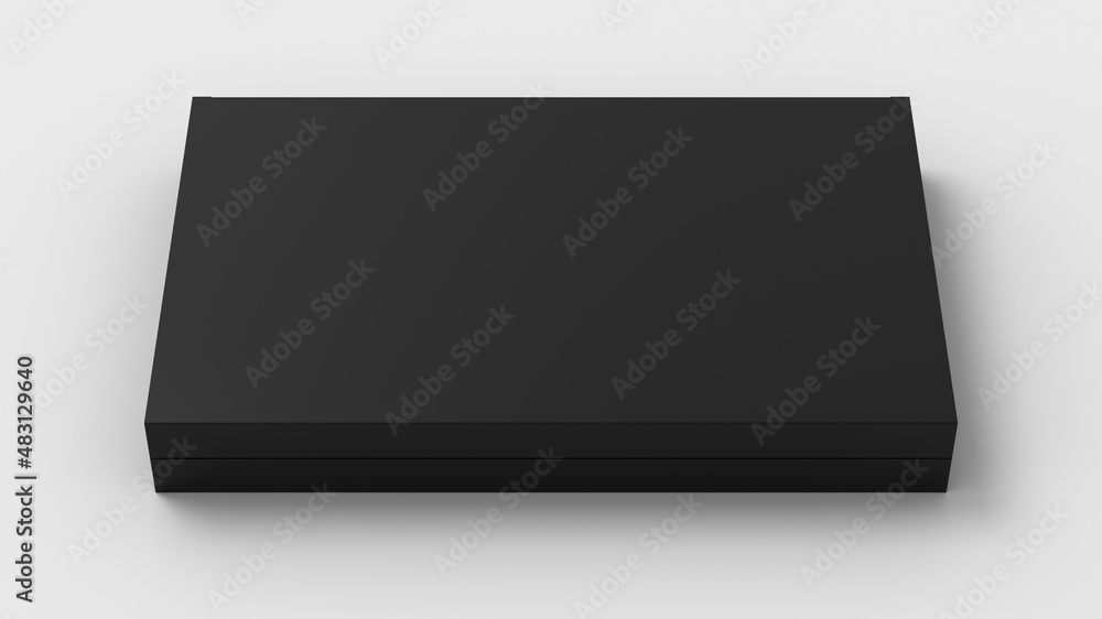 Flat box mock up: Black gift box on white background. Front view. Flat box mock up: Black gift box on white background. Front view.