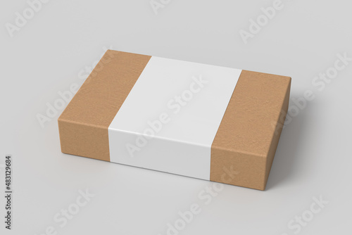 Schilderij op canvas Flat box mock up with blank paper cover label: cardboard gift box on white background