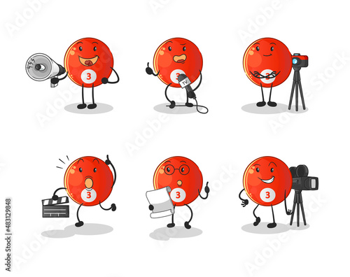 red billiard ball entertainment group character. cartoon mascot vector