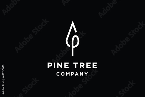 Initial letter P for pine tree logo design vector illustration.