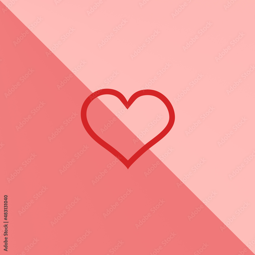 Red heart illustration on a light pink and dark pink background. Valentine's day pattern.  Valentine's day wallpaper. 14th February.