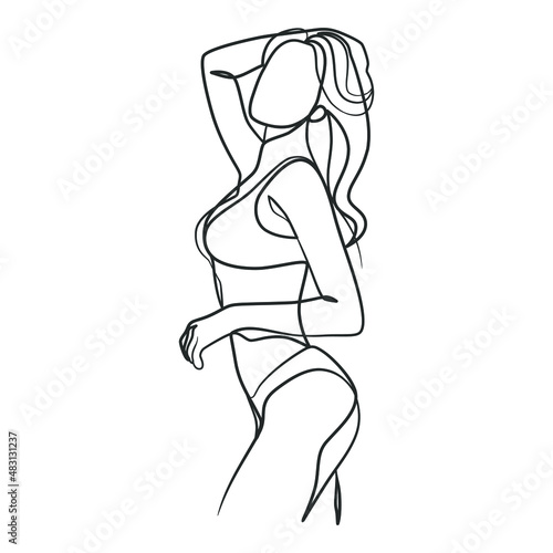 Continuous one line art drawing of woman body in bikini