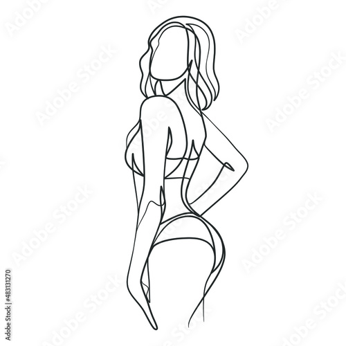 Continuous one line art drawing of woman body in bikini