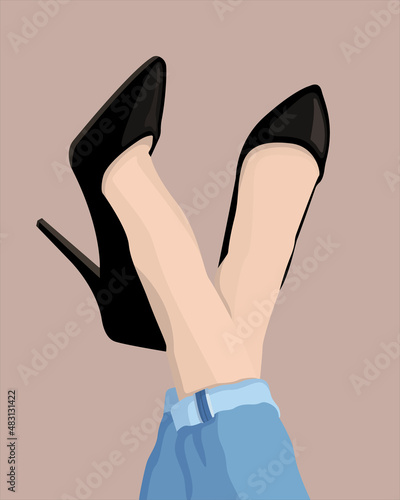 Legs in high heels vector image isolated. Female legs in black high-heeled shoes. Feminine minimalist aesthetics. Fashion woman. Vector illustration of women's shoes.