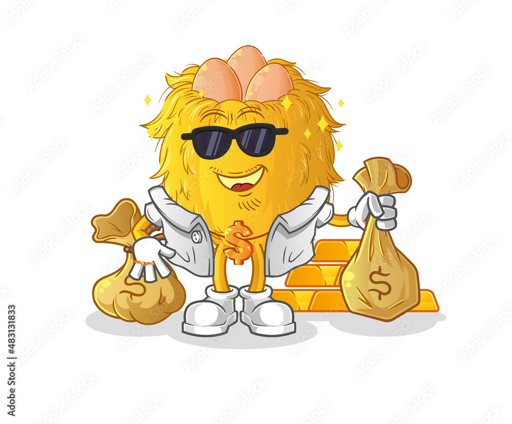 bird nest rich character. cartoon mascot vector bird nest rich character. cartoon mascot vector