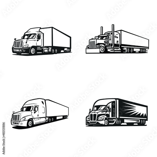 Semi truck 18 wheeler truck vector isolated bundle set in white background