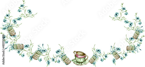 watercolor frames vintage romantic frames composition Watercolor Greenery Frames Compositions Green Leaves Branches  Aquarelle Arrangements Bright Foliage