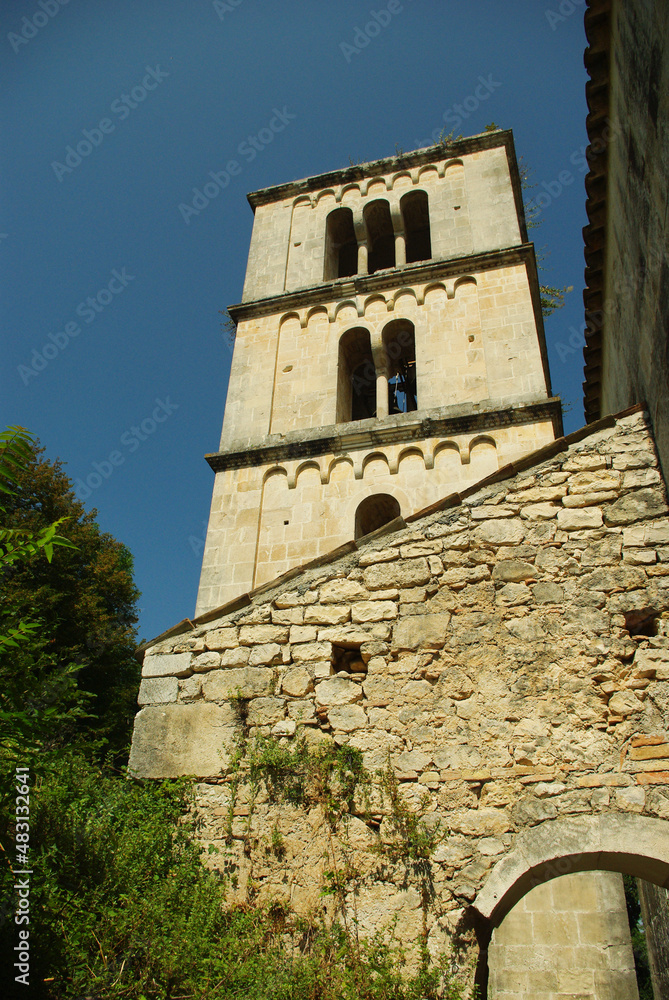 The ancient church of San Liberatore a Majella with the bell tower, located in the municipality of Serramonacesca in Abruzzo