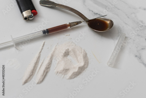 Different drugs, syringe. stop drug addiction