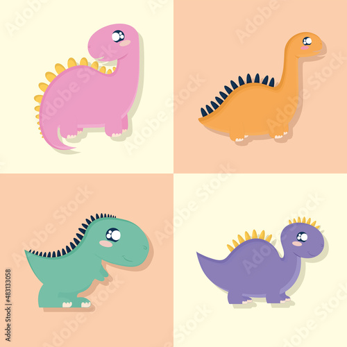 four cute dinosaur