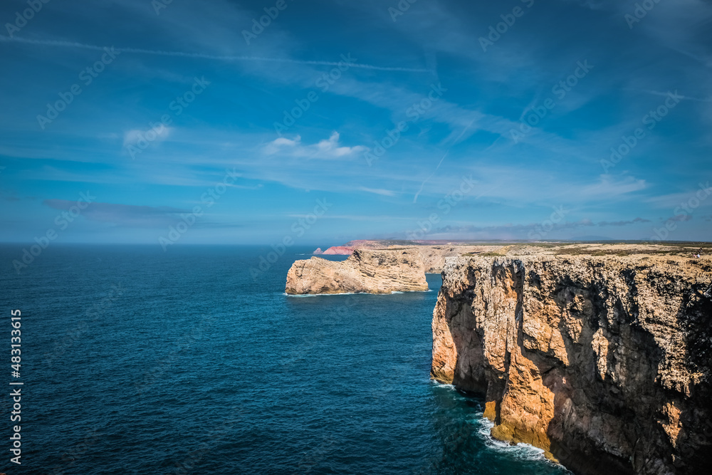Landscape of beautiful cliffs by the sea and sunny day