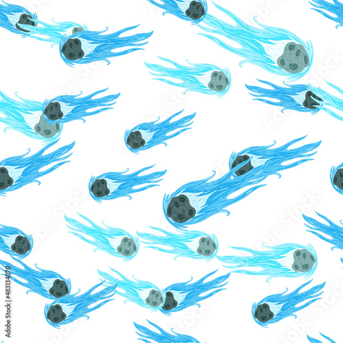 Comet fly seamless pattern. Design meteorite rain . Repeated