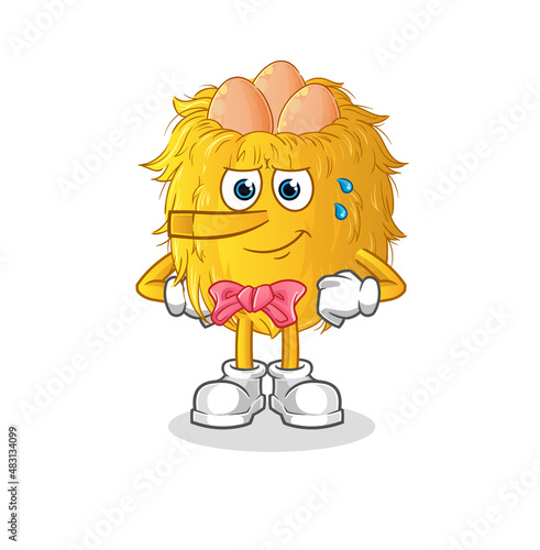 bird nest lie like Pinocchio character. cartoon mascot vector