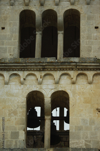 Serramonacesca - Abruzzo - Abbey of San Liberatore in Maiella - Detail of the bell tower with the floors highlighted by frames and with the openings that increase in number with the height. photo