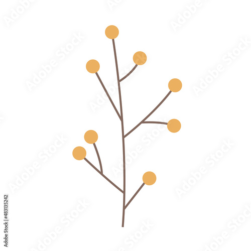 Vector isolated floral berry branch  doodle simple drawing. Xmas or autumn floral design element