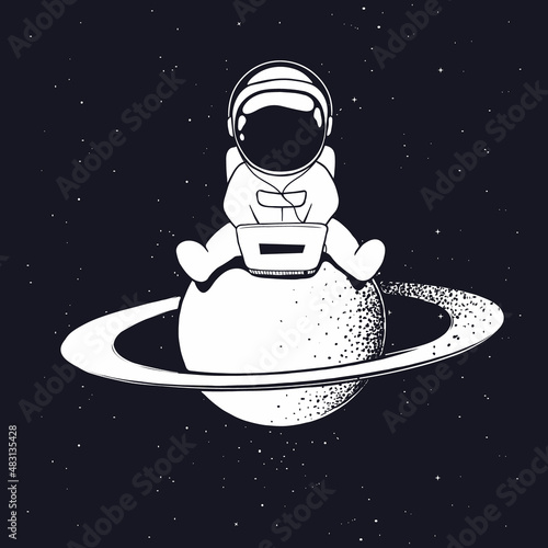 Cute astronaut plays on computer