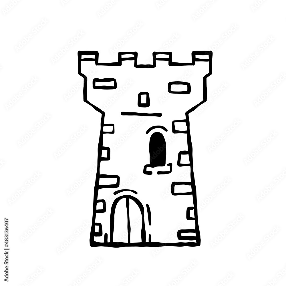 Tower of medieval fortress or castle. Defensive structure.
