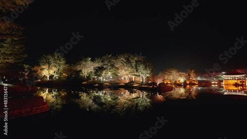 Gyeongju, South Korea - Nov 2021 : Gyeongju travel Donggung Palace, Pavilion in Anapji lake at night . Gyeongju, South Korea. photo