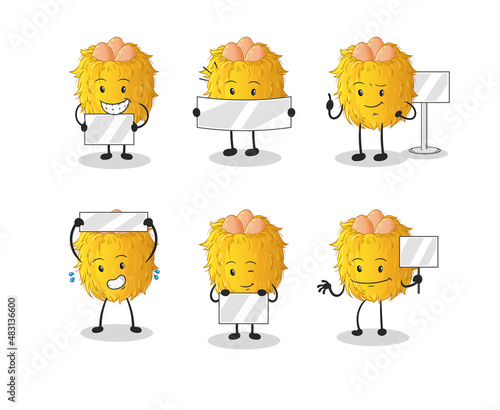 bird nest holding board group character. mascot vector