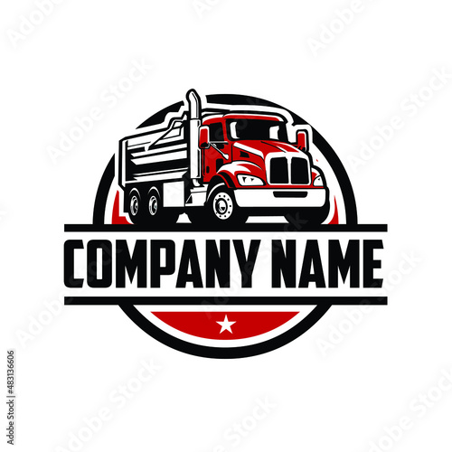 Dump truck logo industry. Tipper truck logo. Trucking company premium ready made logo template set vector isolated. Perfect logo for trucking and freight industry