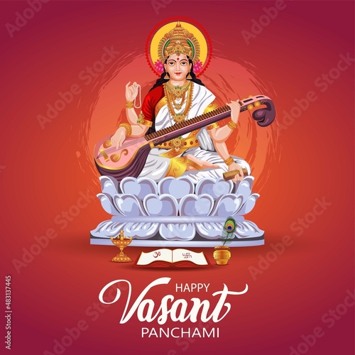 Sarasvati for happy Vasant Panchami Puja of India. vector illustration design photo
