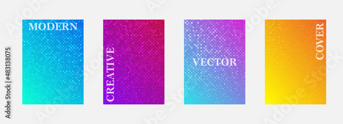 Vector halftone cover design templates. Layout set for covers of books, albums, notebooks, reports, magazines. Dot halftone gradient effect, modern abstract design. Planner and diary cover for print. © julimur
