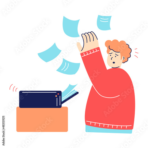 man prints documents on a printer