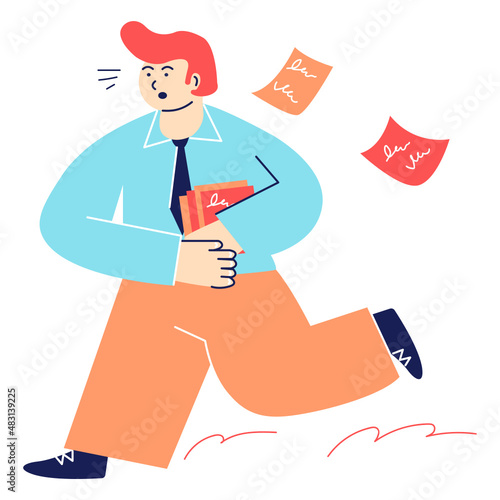 man rushes to work at the office