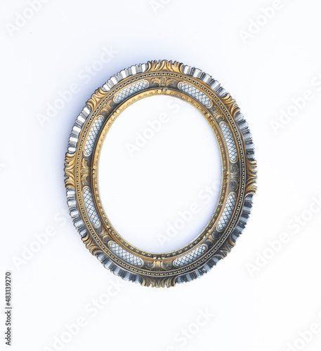 vintage oval gilded picture frame isolated on white background