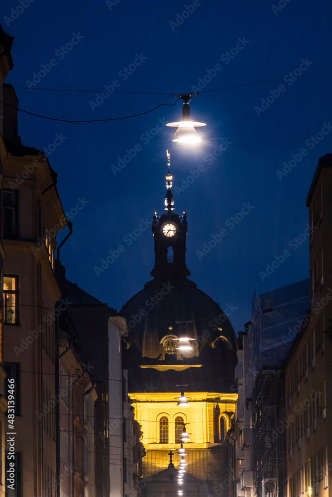 Stockholm, Sweden  The Hedvig Eleonora Church in Ostermalm at night.