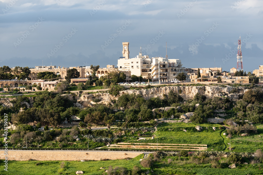 Panoramic view from Mdina towards the city of Mosta, Malta