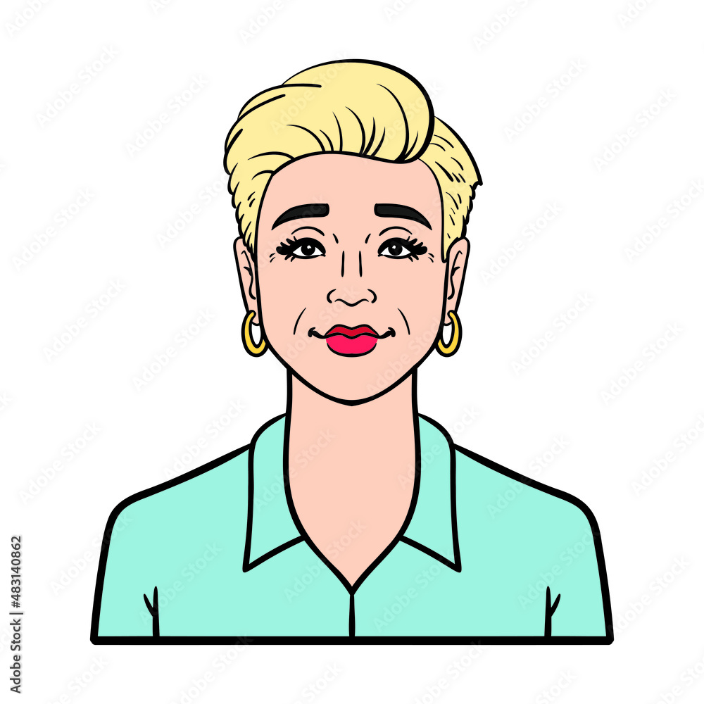 blonde business woman with short hair and earrings. avatar comic isolated. blonde business woman with short hair and earrings. avatar comic isolated.