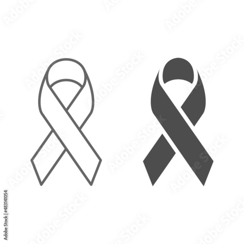 Woman breast cancer glyph and line ribbon