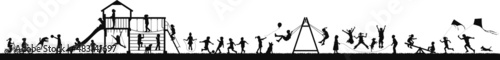 Children girl and boy playing walking and jumping in the park vector silhouette collection