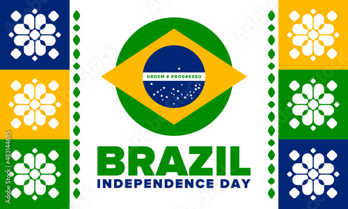 Brazil Independence Day. National happy holiday. Freedom day design. Celebrate annual in September 7. Brazil flag. Patriotic Brazilian vector illustration. Poster, template and background
