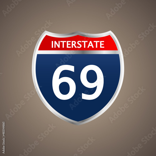 interstate sign flat icon in circle. American Interstate Highway sign isolated on white background.
