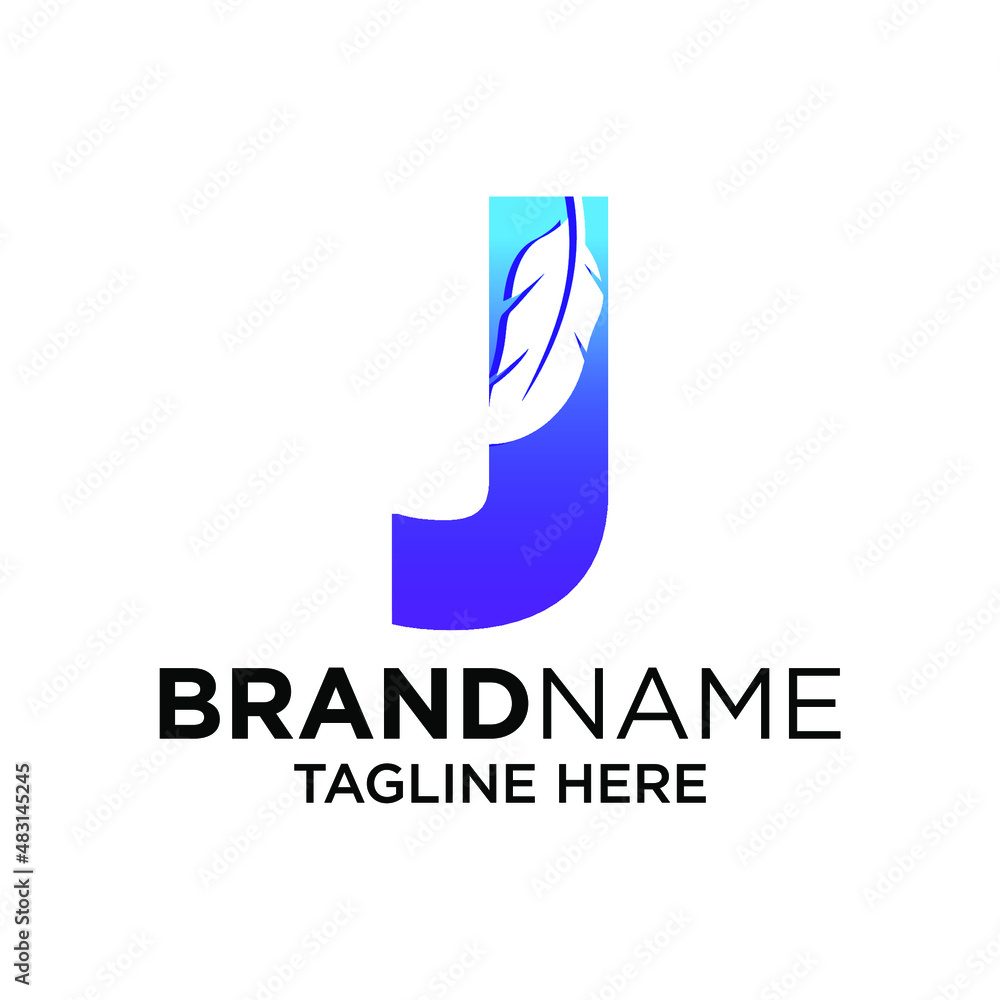 Letter J Feather Logo Design Template Inspiration, Vector Illustration. Letter J Feather Logo Design Template Inspiration, Vector Illustration.