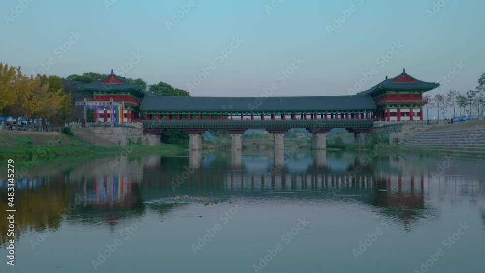 Gyeongju, South Korea - Nov 2021 : Woljeonggyo Bridge at night in the city of Gyeongju, South Korea. Gyeongju, South Korea - Nov 2021 : Woljeonggyo Bridge at night in the city of Gyeongju, South Korea.