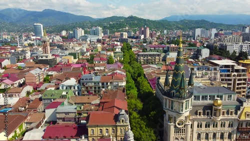 Red roofs of the old town Batumi top view. Bird's view of the red housetops