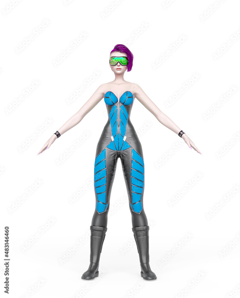 cyber punk girl on futuristic suit is doing an a pose