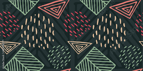 seamless pattern of hand-drawn doodles in bright harmonious trendy colors. Grunge texture background